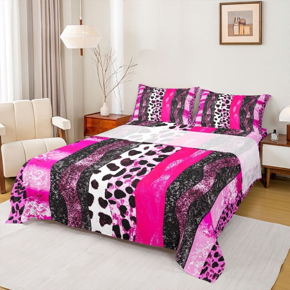 Castle Fairy Teens Abstract Animal Print Queen Sheet Sets,Stripes Bed Set
