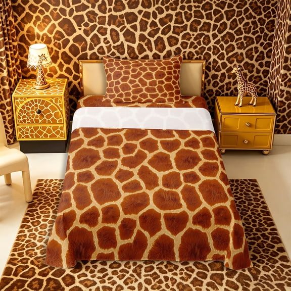 Castle Fairy Teens Abstract Giraffe Twin Sheets 3pcs,Animal Print Bedding,Rust Orange,1 Fitted Sheet, 1 Flat Sheet and 1 Pillowcase