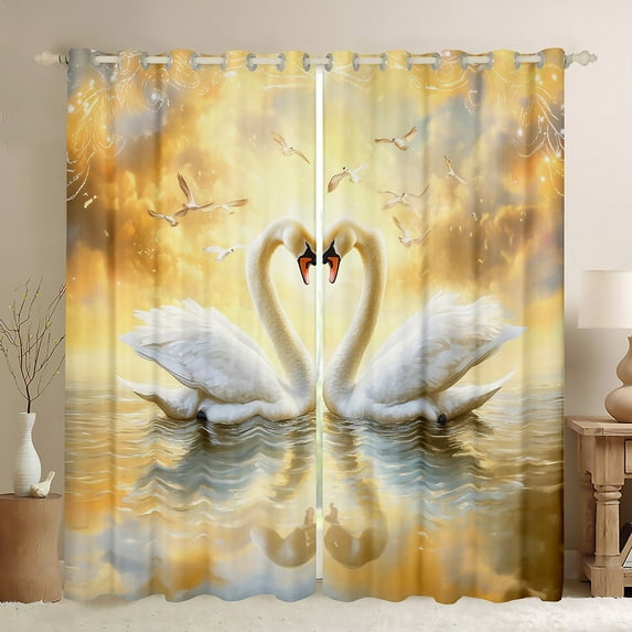 Castle Fairy Teens Adults Animal White Swan Curtains Pack of 2 (42x84 Each),Romantic Couple Lover Curtains Blackout,Happy Valentine's Day Bedroom Curtains,Breathable Home Decor