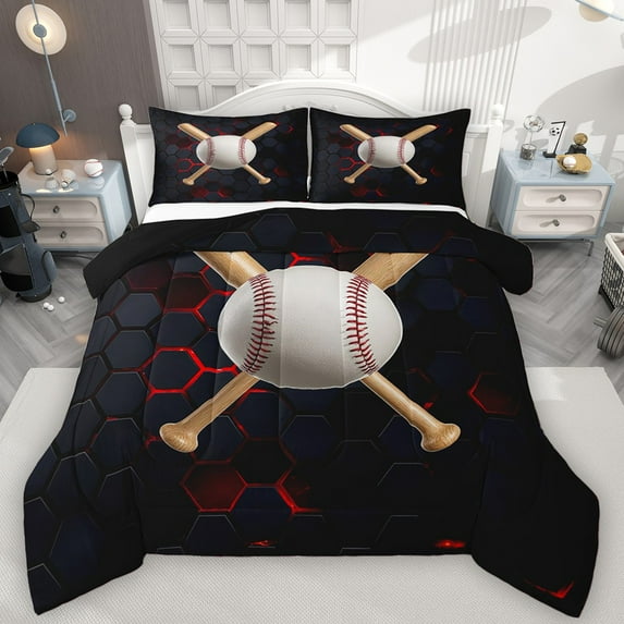 Castle Fairy Teens Adults Baseball Gamer Full Size Comforter Sets 3-Piece,Geometric Honeycomb Bedding Comforter Set,Abstract Gradient Lightweight Bedding Sets,Breathable Home Decor,Reversible