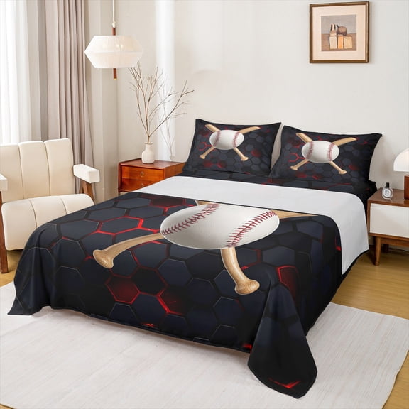 Castle Fairy Teens Adults Baseball Gamer Twin Sheet Sets 3pcs,Geometric Honeycomb Twin Fitted Sheet Microfiber,Abstract Gradient Breathable Flat Sheet,Breathable Home Decor