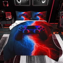 Castle Fairy Teens Adults Blue Red Boys Game Gamepads Bedding Comforter Set 2pcs,Kids Game Controller Video Game Twin Comforter Sets Microfiber,Abstract Gradient Lightning Breathable Bedding Set