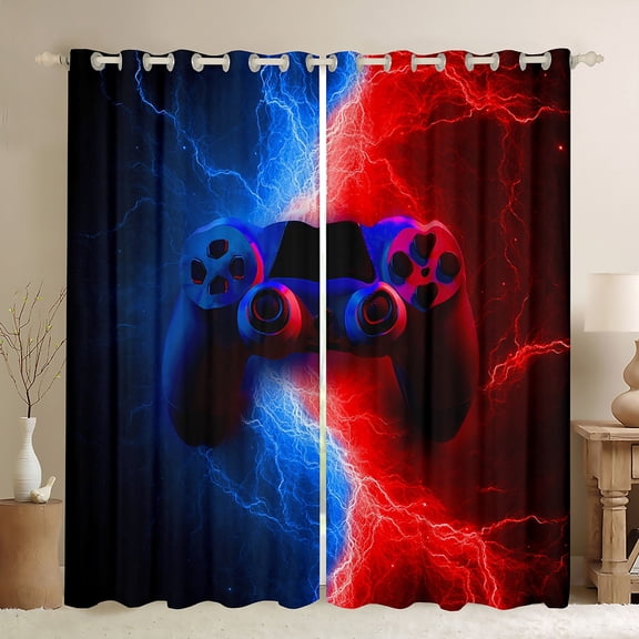 Castle Fairy Teens Adults Blue Red Boys Game Gamepads Black Out Curtains,Kids Game Controller Video Game Curtains Pack of 2 (42x63 Each),Abstract Gradient Lightning Bedroom Curtains Bedroom Decor