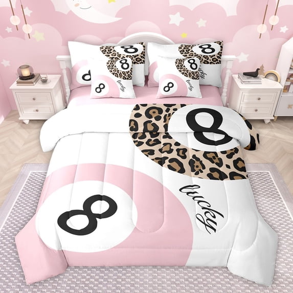 Castle Fairy Teens Adults Brown Leopard Print Twin Bedding Sets 7-Piece,Ball Gamer Bedding Comforter Set Microfiber,Sport Billiards Breathable Sheet Sets,Microfiber Bedroom Decor,Reversible