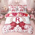 thumbnail image 1 of Castle Fairy Teens Adults Cartoon Bowtie Initial Alphabet R Bedding Comforter Set 7 Pieces,Dreamy Princess Bowknot Full Bedding Set Lightweight,Valentine's Day Love Heart Fitted Sheet Flat Sheet, 1 of 8