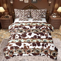 Castle Fairy Teens Adults Cow Print Twin Bedding Sets 7-Piece,Bohemian Tribal Aztec Bedding Comforter Set Microfiber,Farmhouse Animal Breathable Sheet Sets,Microfiber Bedroom Decor,Reversible