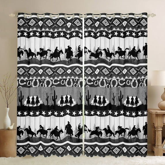 Castle Fairy Teens Adults Cowboy Horseshoe Black Out Curtains,Western Hippie Aztec Curtains Pack of 2 (42x63 Each),Black Grey Bedroom Curtains,Ultra Soft Home Decor
