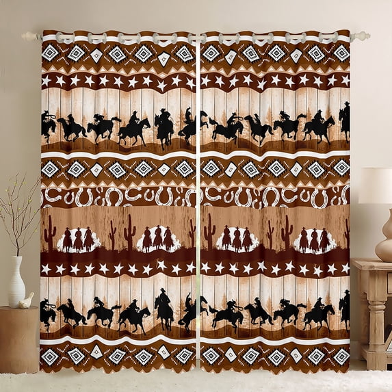 Castle Fairy Teens Adults Cowboy Horseshoe Curtains Pack of 2 (42x84 Each),Western Hippie Aztec Curtains Blackout,Black Brown Bedroom Curtains,Ultra Soft Home Decor