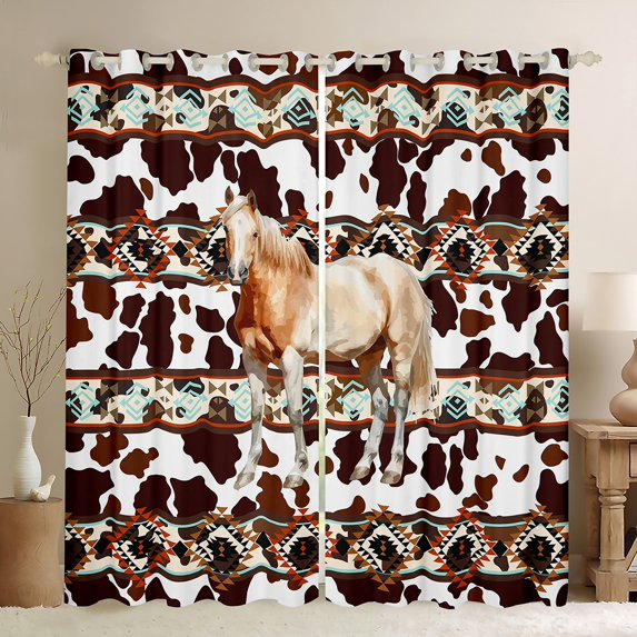 Castle Fairy Teens Adults Farmhouse Animal Horse Blackout Curtains Set of 2 (52x84 Each),Boho Aztec Window Curtains,Abstract Cow Print Curtains and Drapes,Luxury Bedroom Decor