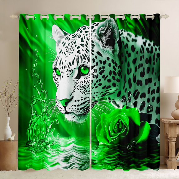 Castle Fairy Teens Adults Floral Leopard Black Out Curtains,Woodland Animal Cheetah Curtains Pack of 2 (42x63 Each),Chic Flowers Rose Bedroom Curtains,Luxury Bedroom Decor