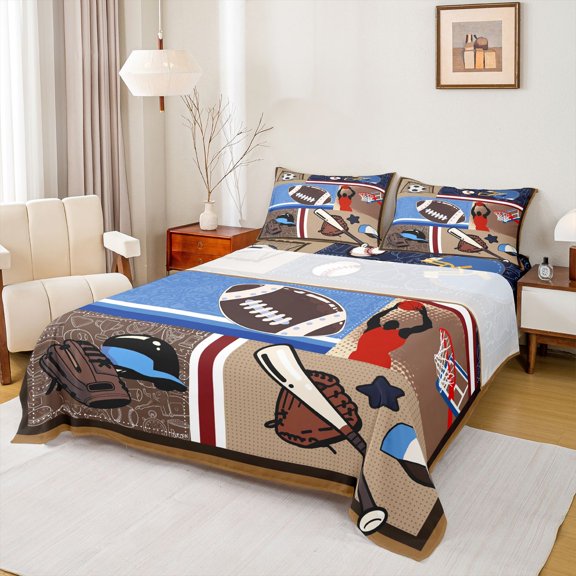 Castle Fairy Teens Adults Football Baseball Basketball Twin Sheet Sets 3pcs,Sport Gamer Twin Fitted Sheet Microfiber,Retro Vintage Breathable Flat Sheet,Breathable Home Decor