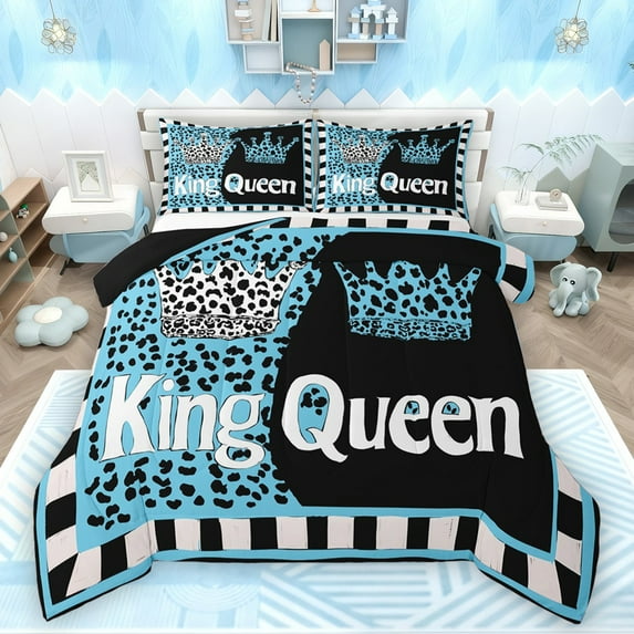 Castle Fairy Teens Adults King And Queen Crown 3 Pieces Queen Comforter Set,Abstract Cheetah Print Ultra Soft Bedding Sets,Happy Valentine's Day Bedding Comforter Set Breathable