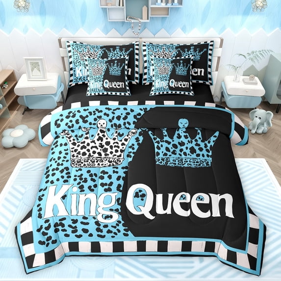 Castle Fairy Teens Adults King And Queen Crown Bedding Comforter Set 7 Pieces,Abstract Cheetah Print Full Bedding Set Lightweight,Happy Valentine's Day Fitted Sheet Flat Sheet,Breathable Home Decor