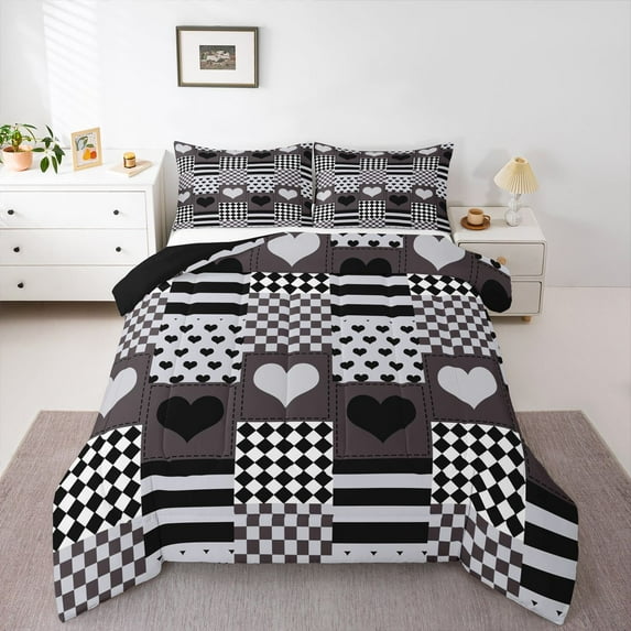 Castle Fairy Teens Adults Love Heart Print Bedding Comforter Set 2pcs,Geometric Plaid Stripes Twin Comforter Sets Microfiber,Happy Valentine's Day Breathable Bedding Set,Luxury Bedroom Decor
