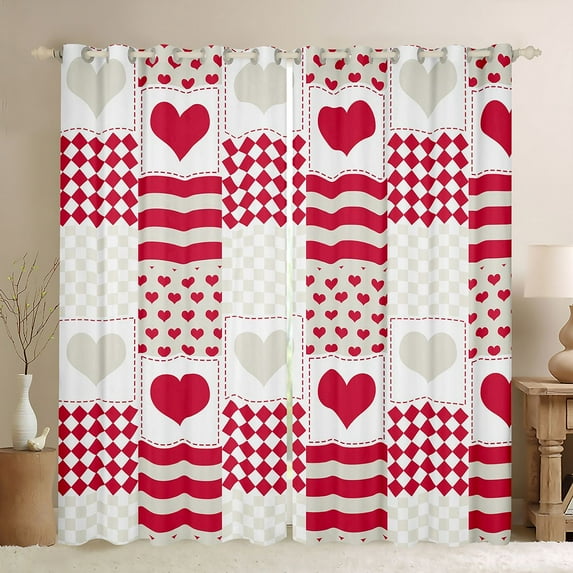 Castle Fairy Teens Adults Love Heart Print Black Out Curtains,Geometric Plaid Stripes Curtains Pack of 2 (42x63 Each),Happy Valentine's Day Bedroom Curtains,Luxury Bedroom Decor