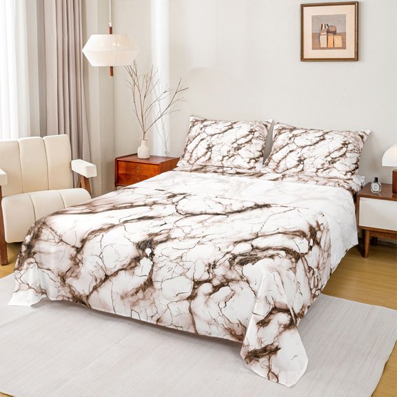 Castle Fairy Teens Adults Marbling Stone Pattern 4pcs Bed Sheets,Gradient Marble Watercolor King Sheets,Abstract Ombre Super Cozy Sheet Set,Lightweight Room Decor