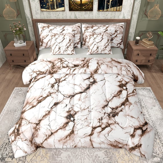 Castle Fairy Teens Adults Marbling Stone Pattern Bedding Comforter Set 7 Pieces,Gradient Marble Watercolor Full Bedding Set Lightweight,Abstract Ombre Fitted Sheet Flat Sheet,Lightweight Room Decor