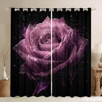Castle Fairy Teens Adults Romantic Flower Rose Black Out Curtains,Chic Floral Blossoms Curtains Pack of 2 (42x63 Each),Bling Glitter Bedroom Curtains,Microfiber Bedroom Decor