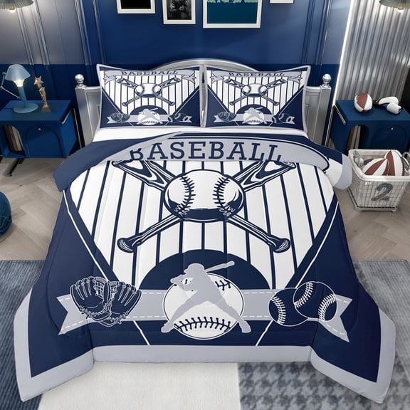 Castle Fairy Teens Adults Sport Baseball Bedding Comforter Set 2pcs,Geometric Stripes Twin Comforter Sets Microfiber,Ball Gamer Breathable Bedding Set,Super Cozy Room Decor,Reversible