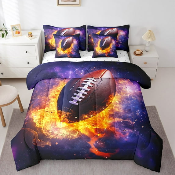 Castle Fairy Teens American Football 7pcs Bedding Comforter Set,Ball Game Queen Bedding Sets Super Cozy,Sport Theme Queen Sheet Sets,Super Cozy Room Decor