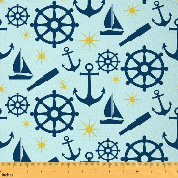 Castle Fairy Teens Anchor Wheel Fabric by the Yard 1 Yard,Nautical Theme Home Decor Fabric by the Yard,Ocean Theme Room Decor Fabric by the Yard,Super Cozy Room Decor