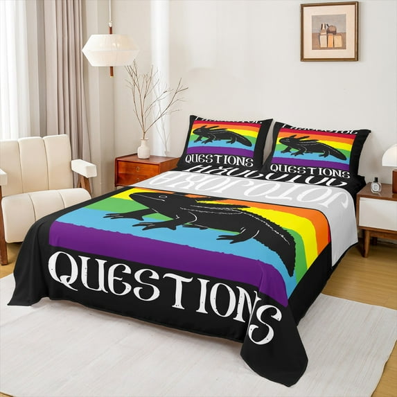 Castle Fairy Teens Animal Axolotl 4-Piece Full Size Sheets,Ocean Wildlife Bed Sheets,Colorful Stripes Lightweight Sheet Sets,Breathable Home Decor