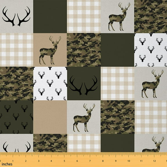 Castle Fairy Teens Animal Deer Fabric by the Yard 2 Yards,Geometric Plaid Room Decor Fabric by the Yard,Abstract Camouflage Sewing Fabric,Lightweight Room Decor