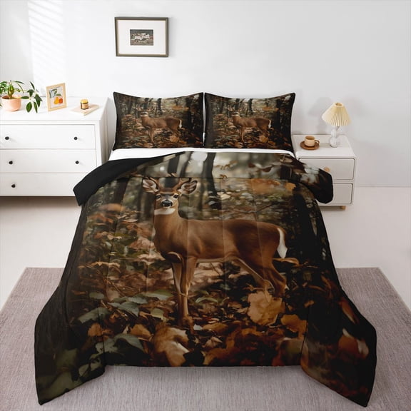 Castle Fairy Teens Animal Deer Queen Comforter Set,Jungle Wildlife Bedding Comforter Set