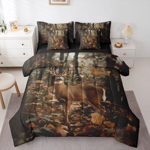Castle Fairy Teens Animal Deer Twin Bedding Sets,Jungle Wildlife Bedding Comforter Set