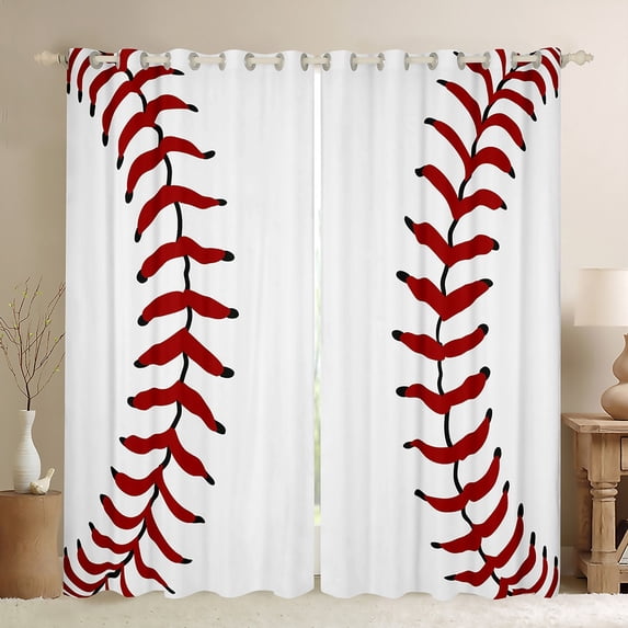 Castle Fairy Teens Baseball Gamer Curtains Pack of 2 (42x84 Each),Sport Theme Curtains Blackout,Red White Bedroom Curtains,Luxury Bedroom Decor