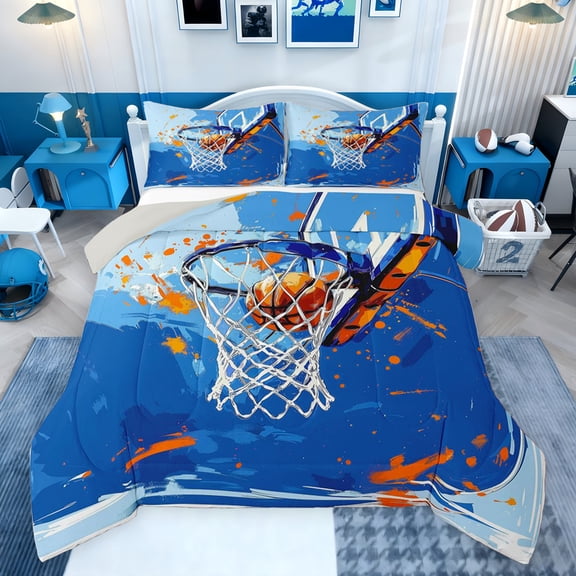 Castle Fairy Teens Basketball Gamer 3 Pieces Queen Comforter Set,Graffiti Splash Ball Game Ultra Soft Bedding Sets,Sport Theme Bedding Comforter Set Breathable,Breathable Home Decor,Reversible