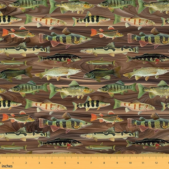Castle Fairy Teens Big Bass Fish Fabric by the Yard 3 Yards,Rustic Farmhouse Sewing Fabric,Fishing Hunting Fabric for Sewing,Luxury Bedroom Decor
