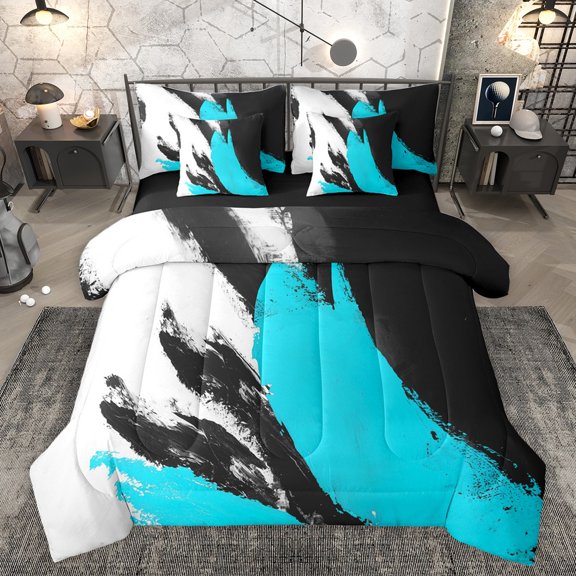 Castle Fairy Teens Black Blue Splash Bedding Comforter Set 7pcs,Abstract Watercolor Queen Bedding Sets Super Cozy,Vintage Aesthetic Queen Sheet Sets,Breathable Home Decor,Reversible
