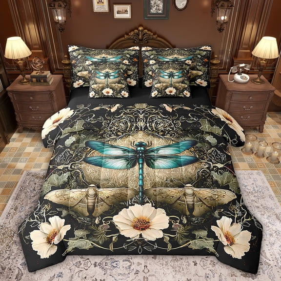 Castle Fairy Teens Blue Dragonfly Moth Bedding Comforter Set,Daisy Queen Bedding Sets