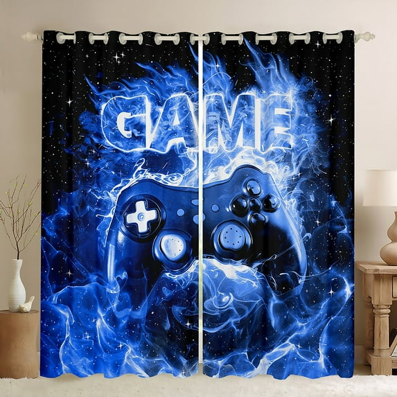Castle Fairy Teens Blue Gamepads Black Out Curtains,Galaxy Universe Curtains Pack of 2 (42x63 Each),Video Game Bedroom Curtains,Luxury Bedroom Decor