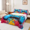 thumbnail image 1 of Castle Fairy Teens Blue Gamer 3pcs Twin Sheet Sets,Video Game Twin Fitted Sheet,Graffiti Splash Breathable Flat Sheet,Breathable Home Decor, 1 of 7