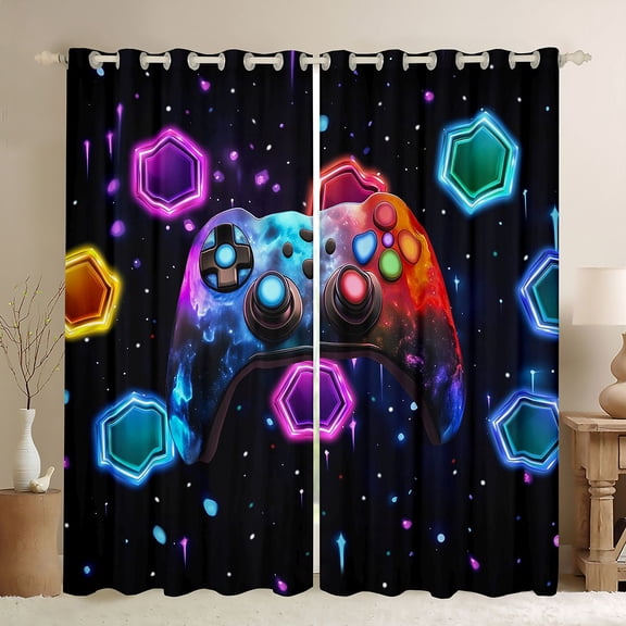 Castle Fairy Teens Boys Abstract Gradient Gamepads Black Out Curtains,Video Game Curtains Pack of 2 (42x63 Each),Galaxy Geometric Honeycomb Bedroom Curtains,Lightweight Room Decor