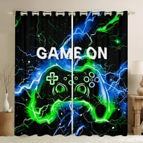 Castle Fairy Teens Boys Girls Blue Green Gamepads Black Out Curtains,Video Game Curtains Pack Of 2 (42X63 Each),Abstract Lightning Bedroom Curtains,Microfiber Bedroom Decor
