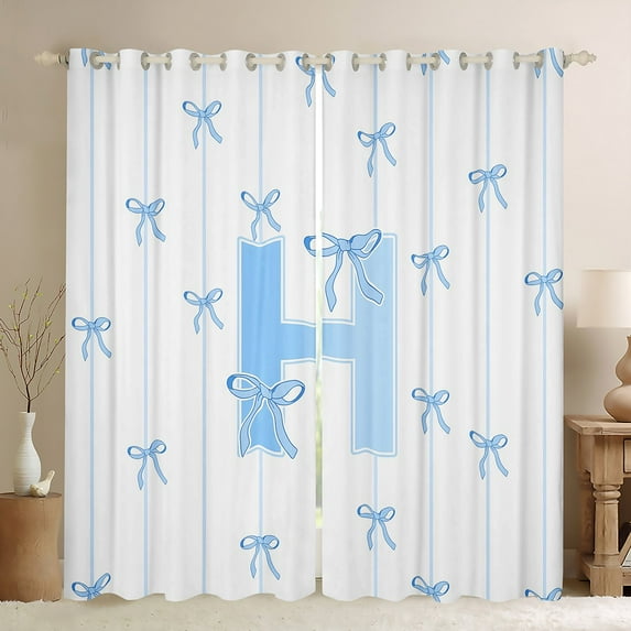 Castle Fairy Teens Boys Girls Bowknot Personalized Initial H Blackout Curtains Set of 2 (52x84 Each),Blue Geometric Stripes Window Curtains,Dreamy Princess Curtains and Drapes