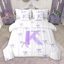Castle Fairy Teens Boys Girls Bowknot Personalized Initial K 7-Piece Twin Bedding Sets,Purple Geometric Stripes Bedding Comforter Set,Dreamy Princess Breathable Sheet Sets,Microfiber Bedroom Decor