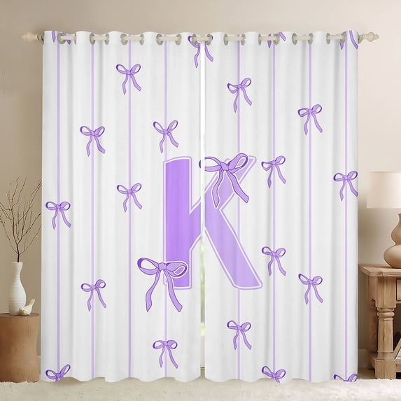 Castle Fairy Teens Boys Girls Bowknot Personalized Initial K Blackout Curtains Set of 2 (52x84 Each),Purple Geometric Stripes Window Curtains,Dreamy Princess Curtains and Drapes
