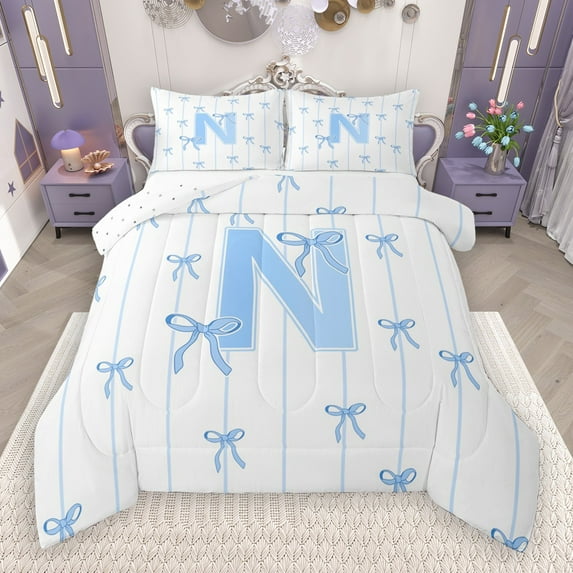 Castle Fairy Initial N 2-Piece Twin Comforter Set - Blue Geometric Princess Bedding Decor