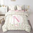 thumbnail image 1 of Castle Fairy Teens Boys Girls Bowknot Personalized Initial N 7-Piece Twin Bedding Sets,Chic Flower Rose Bedding Comforter Set,Dreamy Princess Breathable Sheet Sets,Microfiber Bedroom Decor, 1 of 8