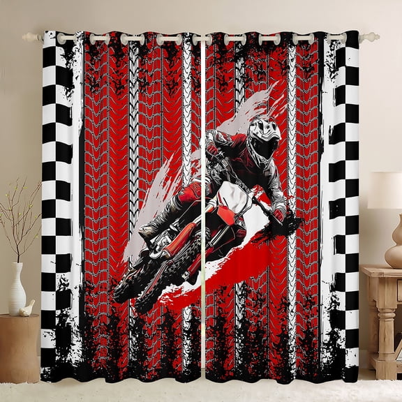 Castle Fairy Teens Boys Girls Dirt Bike Black Out Curtains,Extreme Sport Curtains Pack of 2 (42x63 Each),Abstract Graffiti Plaid Bedroom Curtains,Lightweight Room Decor