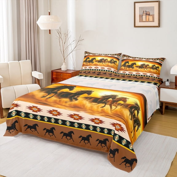Castle Fairy Teens Boys Girls Galloping Horse Bed Sheets,Tribal Aztec King Sheets