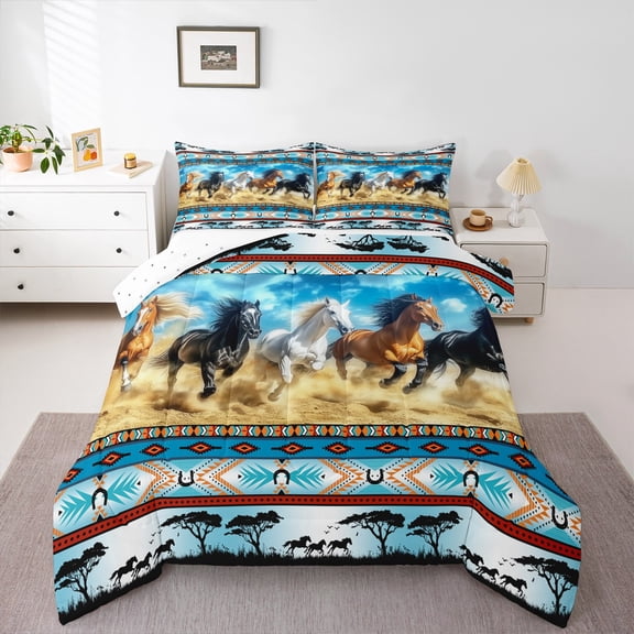 Castle Fairy Teens Boys Girls Galloping Horse Twin Comforter Sets,Tribal Aztec Bedding Set