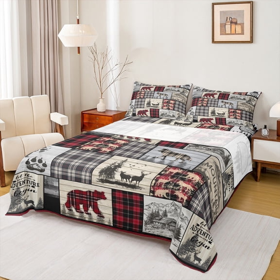 Castle Fairy Teens Boys Girls Jungle Bear Deer Bed Sheets,Black Red Checkered King Sheets