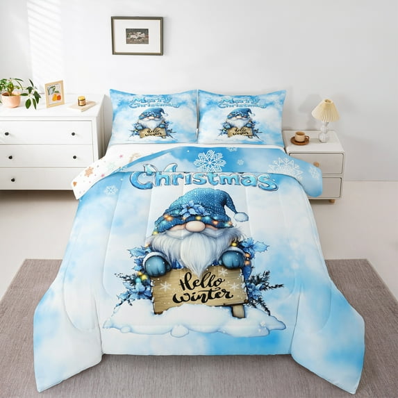 Castle Fairy 2-Piece Twin Size Comforter Set, Gnome and Snowflake Christmas Print