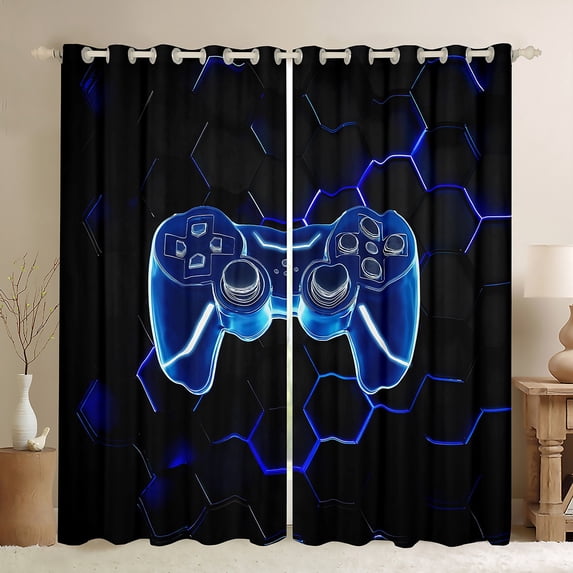 Castle Fairy Teens Boys Girls Video Game Black Out Curtains,Geometric Honeycomb Curtains Pack of 2 (42x63 Each),Abstract Gamepads Bedroom Curtains,Luxury Bedroom Decor