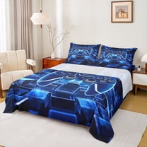 Castle Fairy Teens Boys Girls Video Game Twin Sheet Sets 3pcs,Futuristic Cubes Twin Fitted Sheet Microfiber,Abstract Gamepads Breathable Flat Sheet,Luxury Bedroom Decor